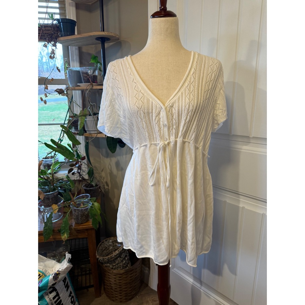 Lane Bryant White Crochet‎ Knit Tie Waist Tunic Top Women Plus Size 18 20